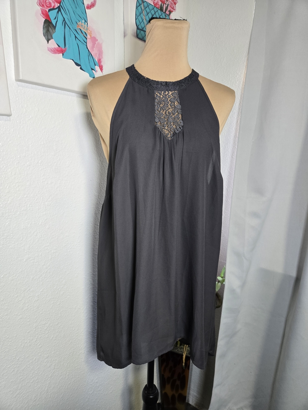 torrid Grey Halter Lace-Trim Camisole